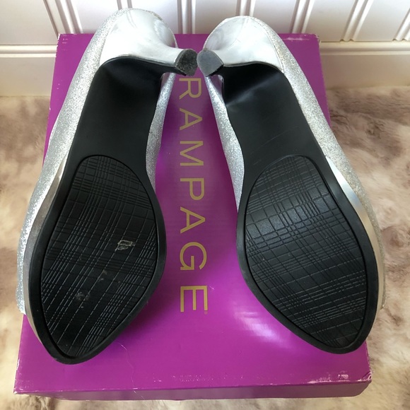 FITS Like a 7.5 Rampage Silver Sparkle Peep Toe High Heels - Picture 7 of 10